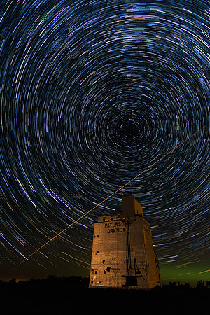 Star trails over Orkney elevator